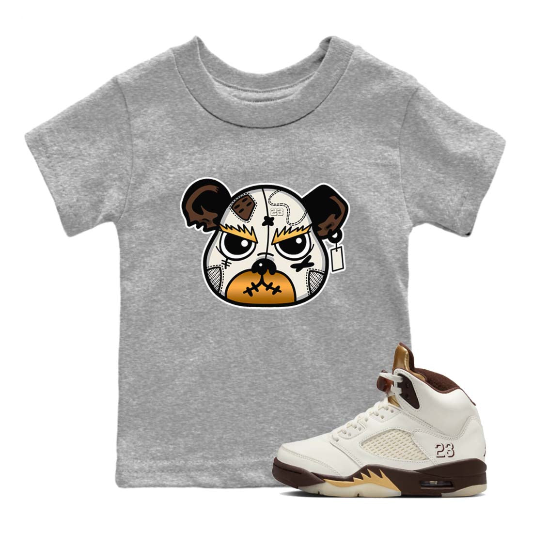 5s Golden Ticket shirts to match jordans  Sneaker Bear Face shirts to match jordans Air Jordan 5 Golden Ticket match shoes to clothes SNRT Sneaker Tees Youth Baby Heather Grey 1 tee