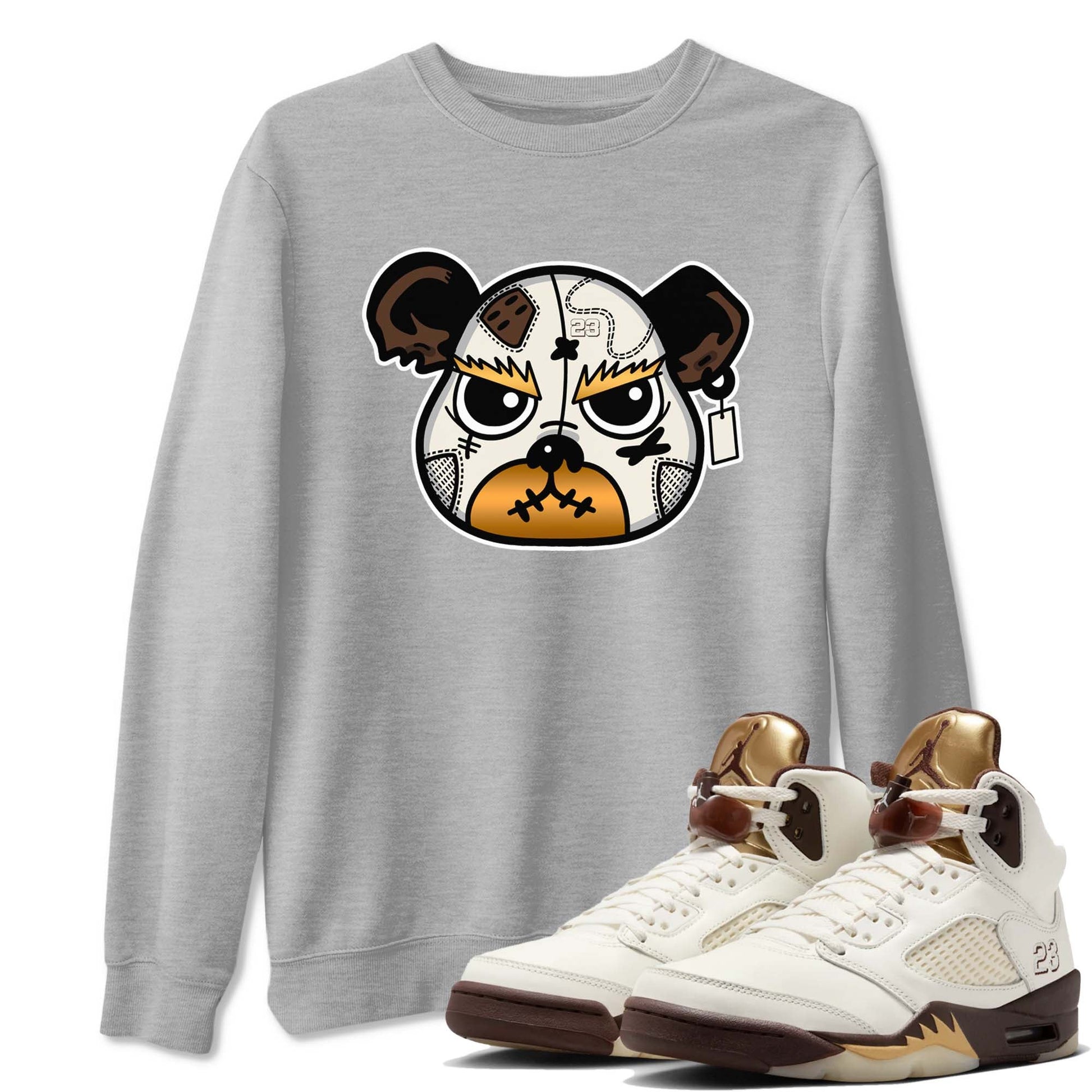 5s Golden Ticket shirts to match jordans  Sneaker Bear Face shirts to match jordans Air Jordan 5 Golden Ticket match shoes to clothes SNRT Sneaker Tees unisex cotton Heather Grey 1 shirts