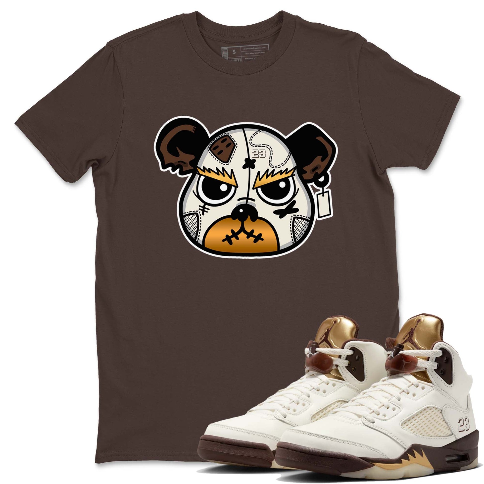 5s Golden Ticket shirts to match jordans  Sneaker Bear Face shirts to match jordans Air Jordan 5 Golden Ticket match shoes to clothes SNRT Sneaker Tees unisex cotton Dark Chocolate 1 shirts