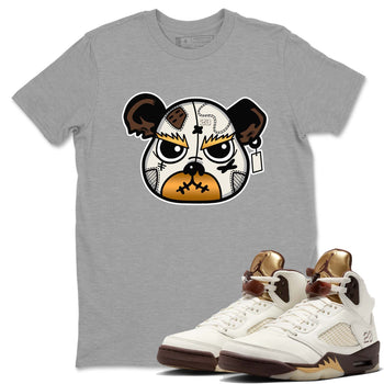 5s Golden Ticket shirts to match jordans  Sneaker Bear Face shirts to match jordans Air Jordan 5 Golden Ticket match shoes to clothes SNRT Sneaker Tees unisex cotton Heather Grey 1 shirts