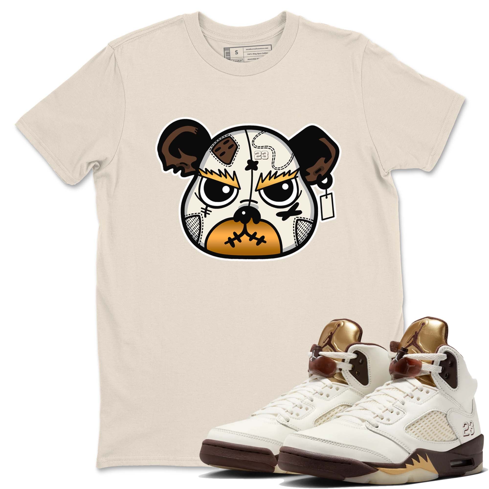 5s Golden Ticket shirts to match jordans  Sneaker Bear Face shirts to match jordans Air Jordan 5 Golden Ticket match shoes to clothes SNRT Sneaker Tees unisex cotton Natural 1 shirts