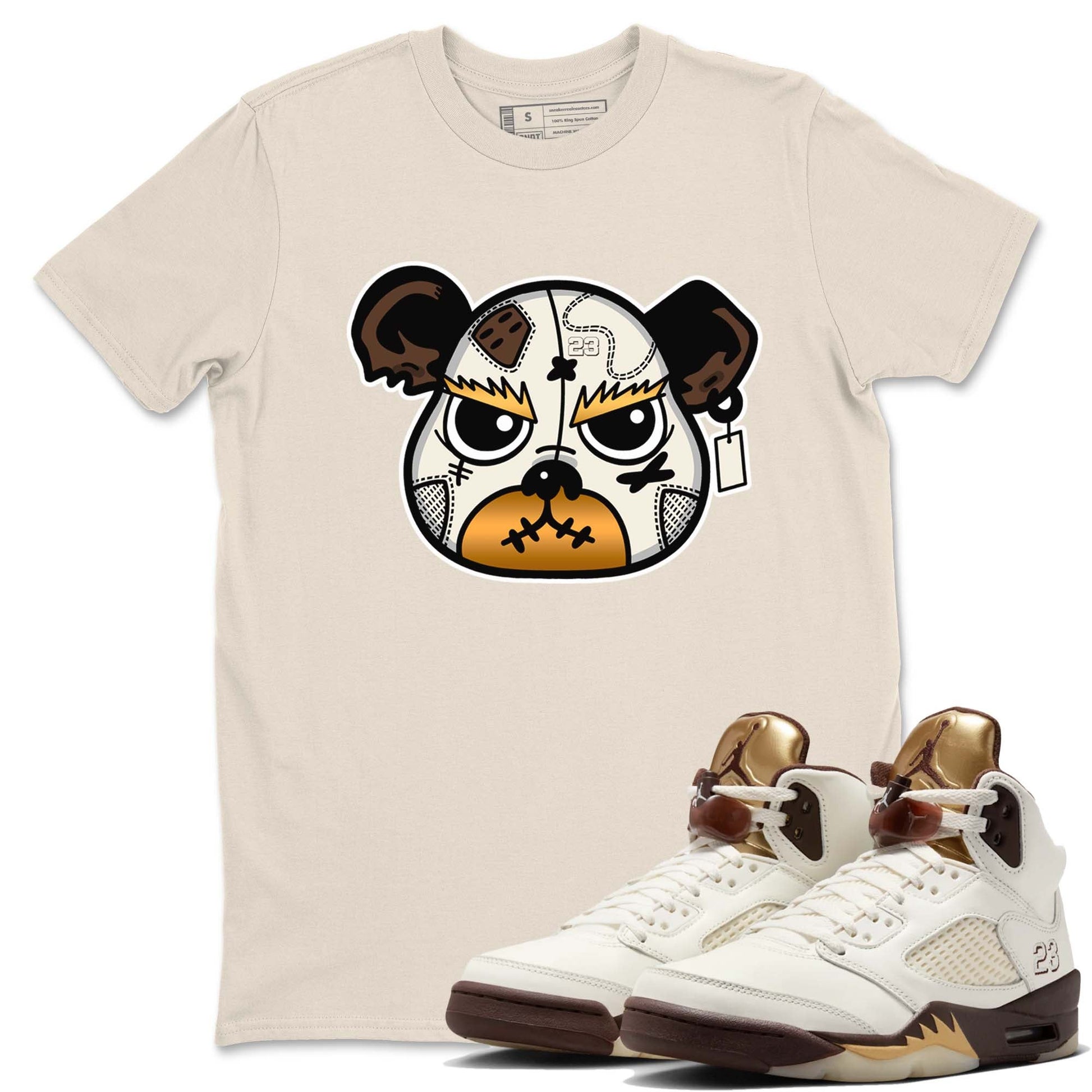 5s Golden Ticket shirts to match jordans  Sneaker Bear Face shirts to match jordans Air Jordan 5 Golden Ticket match shoes to clothes SNRT Sneaker Tees unisex cotton Natural 1 shirts