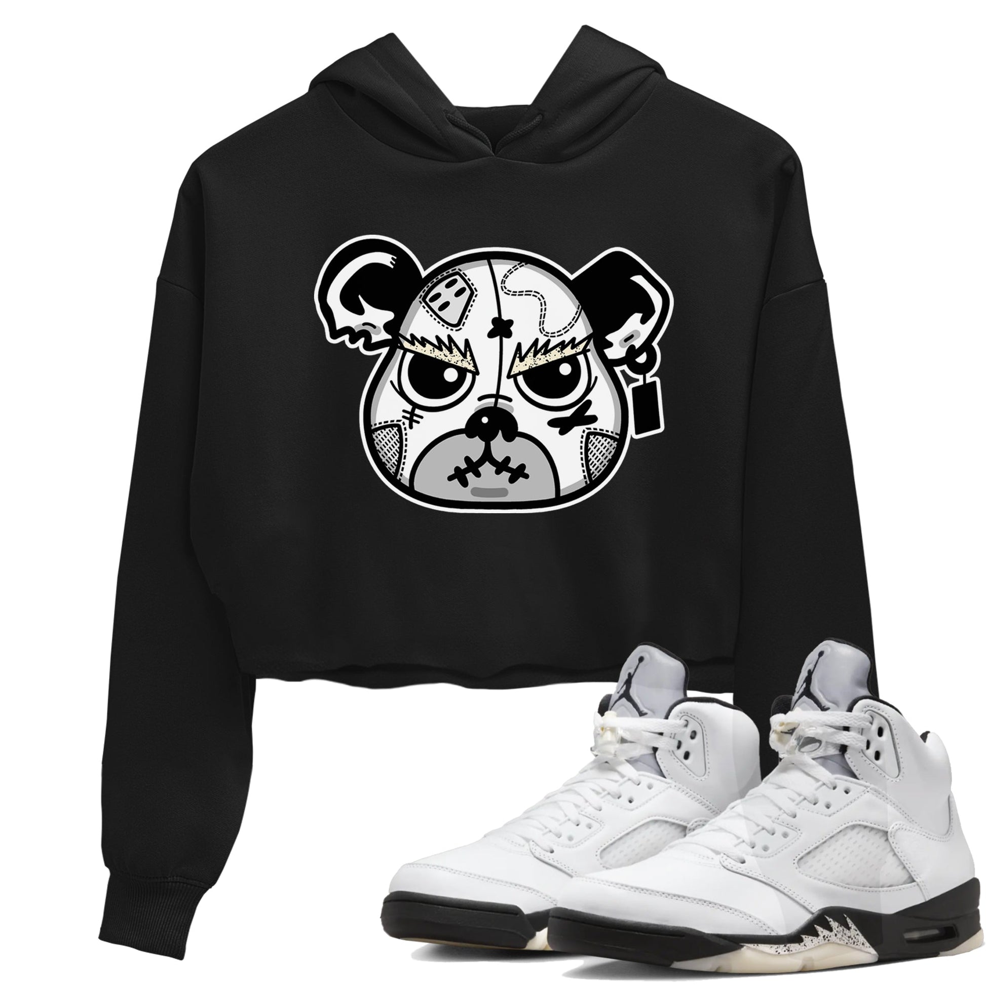 5s White Black shirts to match jordans Sneaker Bear Face sneaker match tees Air Jordan 5 Retro White Black match shoes to clothes SNRT Sneaker Tees unisex cotton Black 1 crop tee