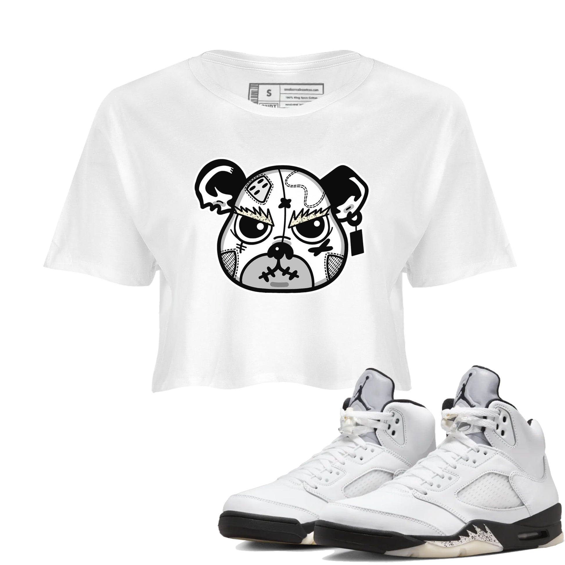 5s White Black shirts to match jordans Sneaker Bear Face sneaker match tees Air Jordan 5 Retro White Black match shoes to clothes SNRT Sneaker Tees unisex cotton White 1 crop tee