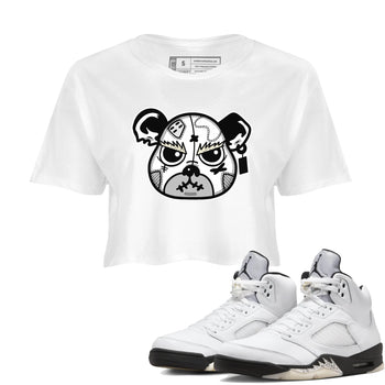 5s White Black shirts to match jordans Sneaker Bear Face sneaker match tees Air Jordan 5 Retro White Black match shoes to clothes SNRT Sneaker Tees unisex cotton White 1 crop tee