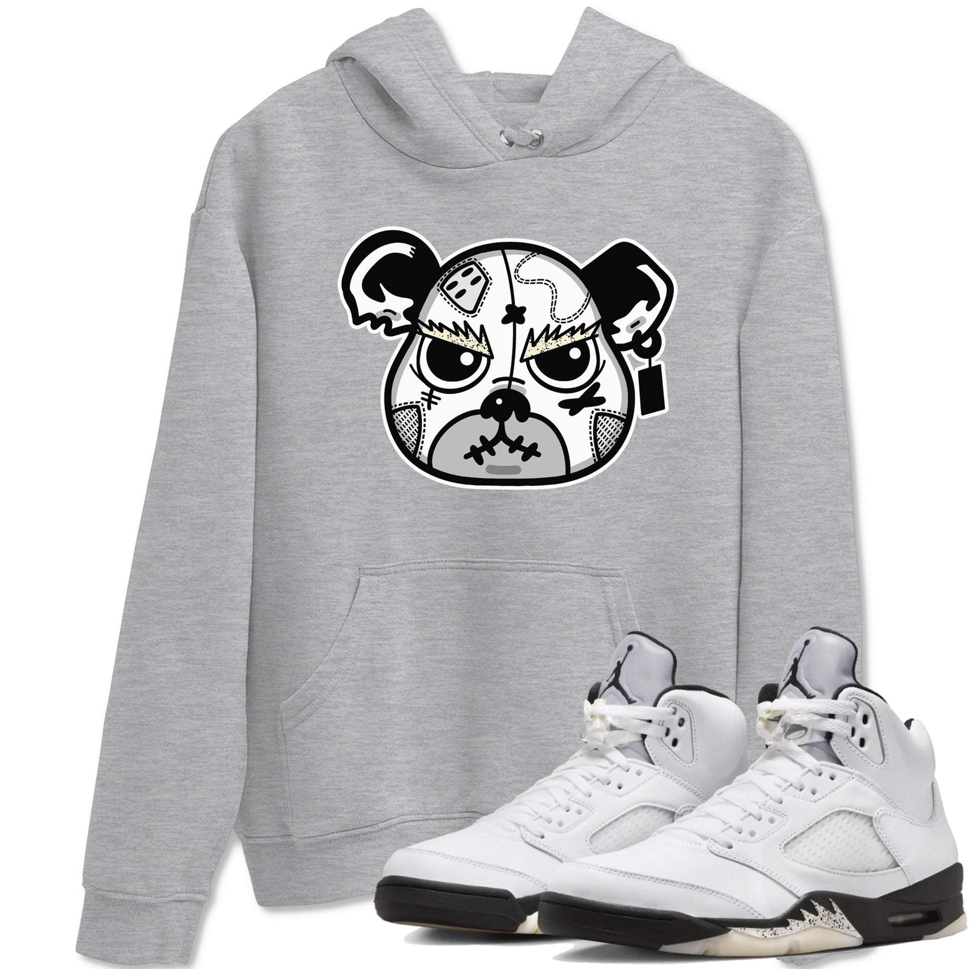 5s White Black shirts to match jordans Sneaker Bear Face sneaker match tees Air Jordan 5 Retro White Black match shoes to clothes SNRT Sneaker Tees unisex cotton Heather Grey 1 shirts