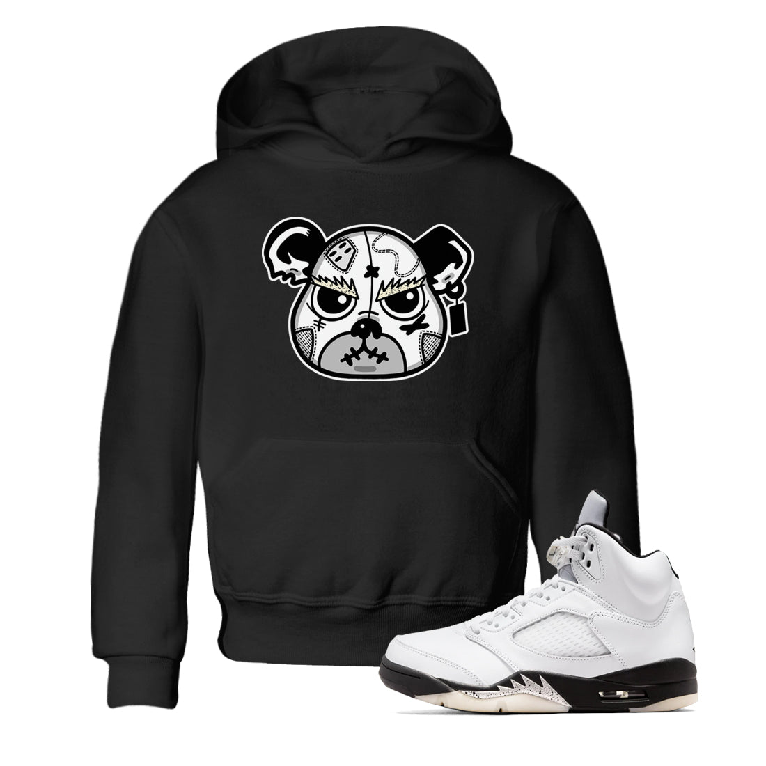 5s White Black shirts to match jordans Sneaker Bear Face sneaker match tees Air Jordan 5 Retro White Black match shoes to clothes SNRT Sneaker Tees Youth Baby Black 1 tee