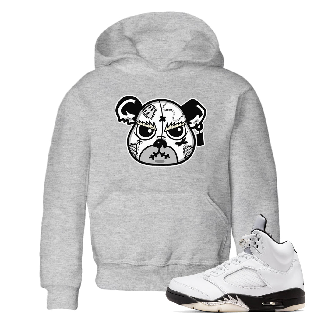 5s White Black shirts to match jordans Sneaker Bear Face sneaker match tees Air Jordan 5 Retro White Black match shoes to clothes SNRT Sneaker Tees Youth Baby Heather Grey 1 tee