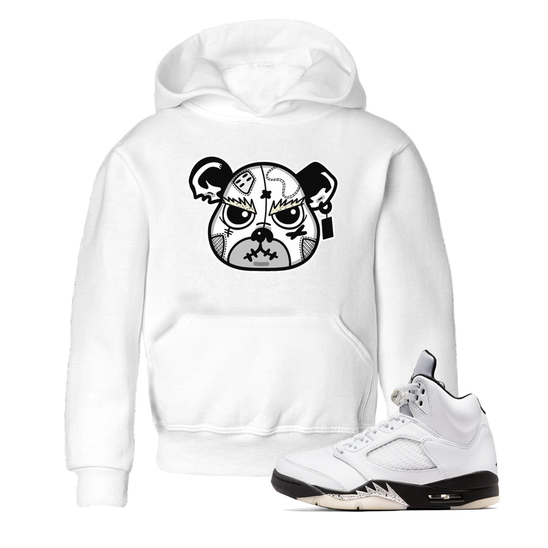 5s White Black shirts to match jordans Sneaker Bear Face sneaker match tees Air Jordan 5 Retro White Black match shoes to clothes SNRT Sneaker Tees Youth Baby White 1 tee