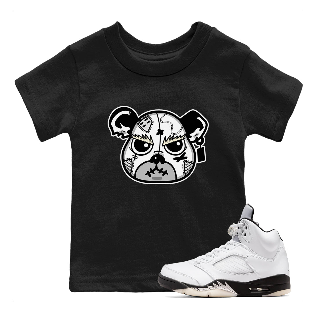 5s White Black shirts to match jordans Sneaker Bear Face sneaker match tees Air Jordan 5 Retro White Black match shoes to clothes SNRT Sneaker Tees Youth Baby Black 1 tee