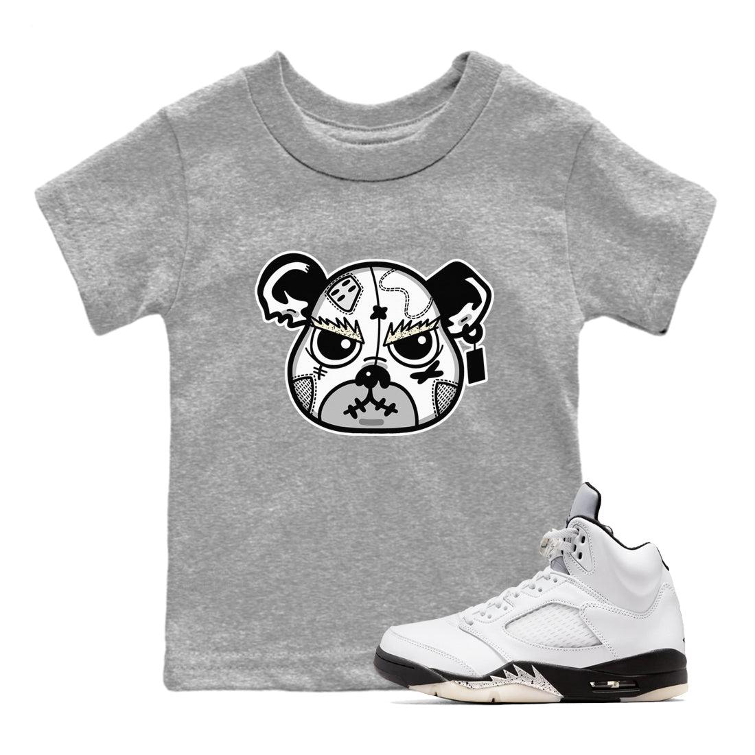 5s White Black shirts to match jordans Sneaker Bear Face sneaker match tees Air Jordan 5 Retro White Black match shoes to clothes SNRT Sneaker Tees Youth Baby Heather Grey 1 tee