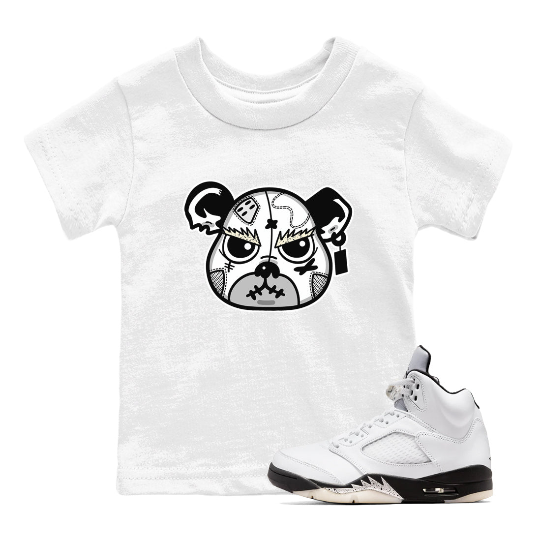 5s White Black shirts to match jordans Sneaker Bear Face sneaker match tees Air Jordan 5 Retro White Black match shoes to clothes SNRT Sneaker Tees Youth Baby White 1 tee