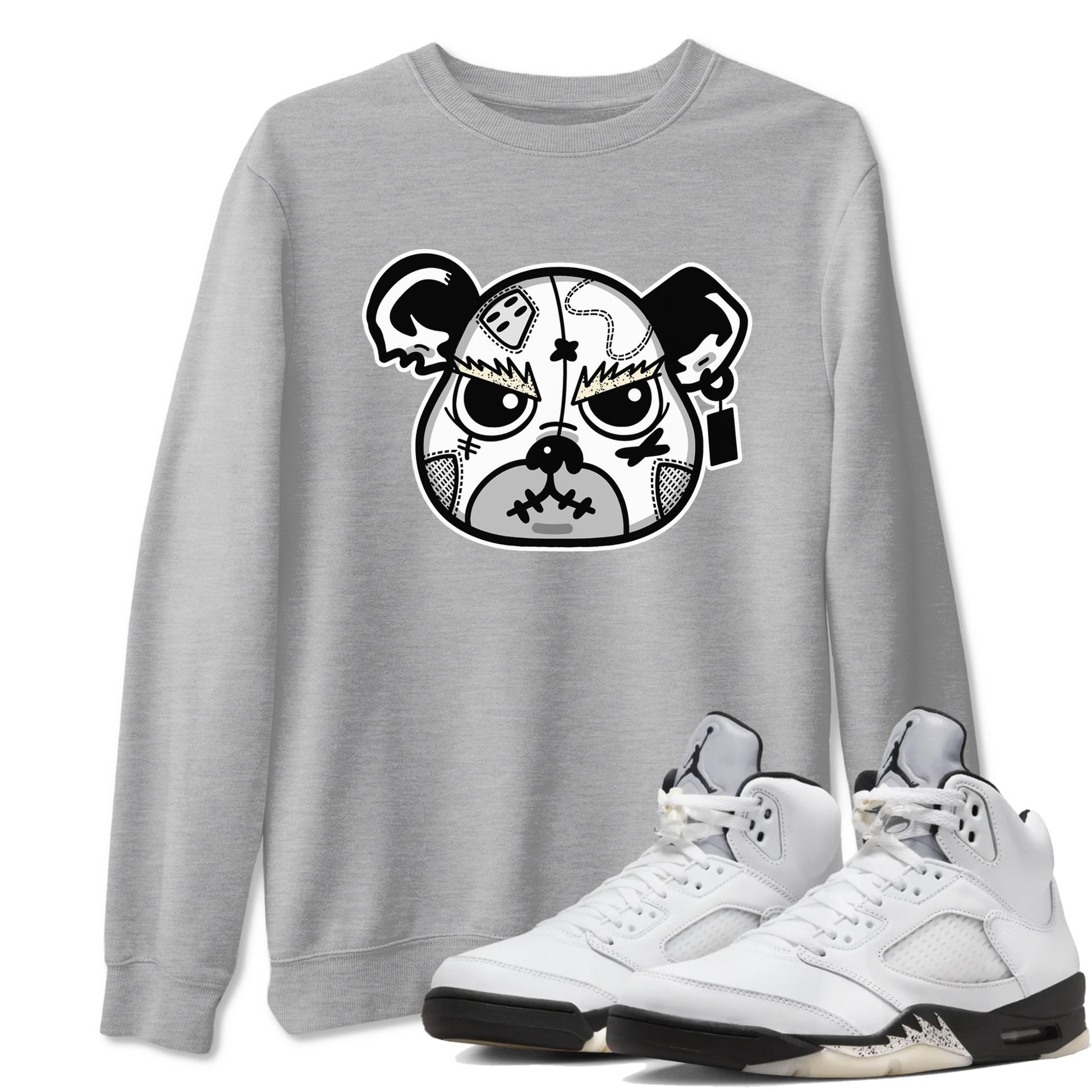 5s White Black shirts to match jordans Sneaker Bear Face sneaker match tees Air Jordan 5 Retro White Black match shoes to clothes SNRT Sneaker Tees unisex cotton Heather Grey 1 shirts