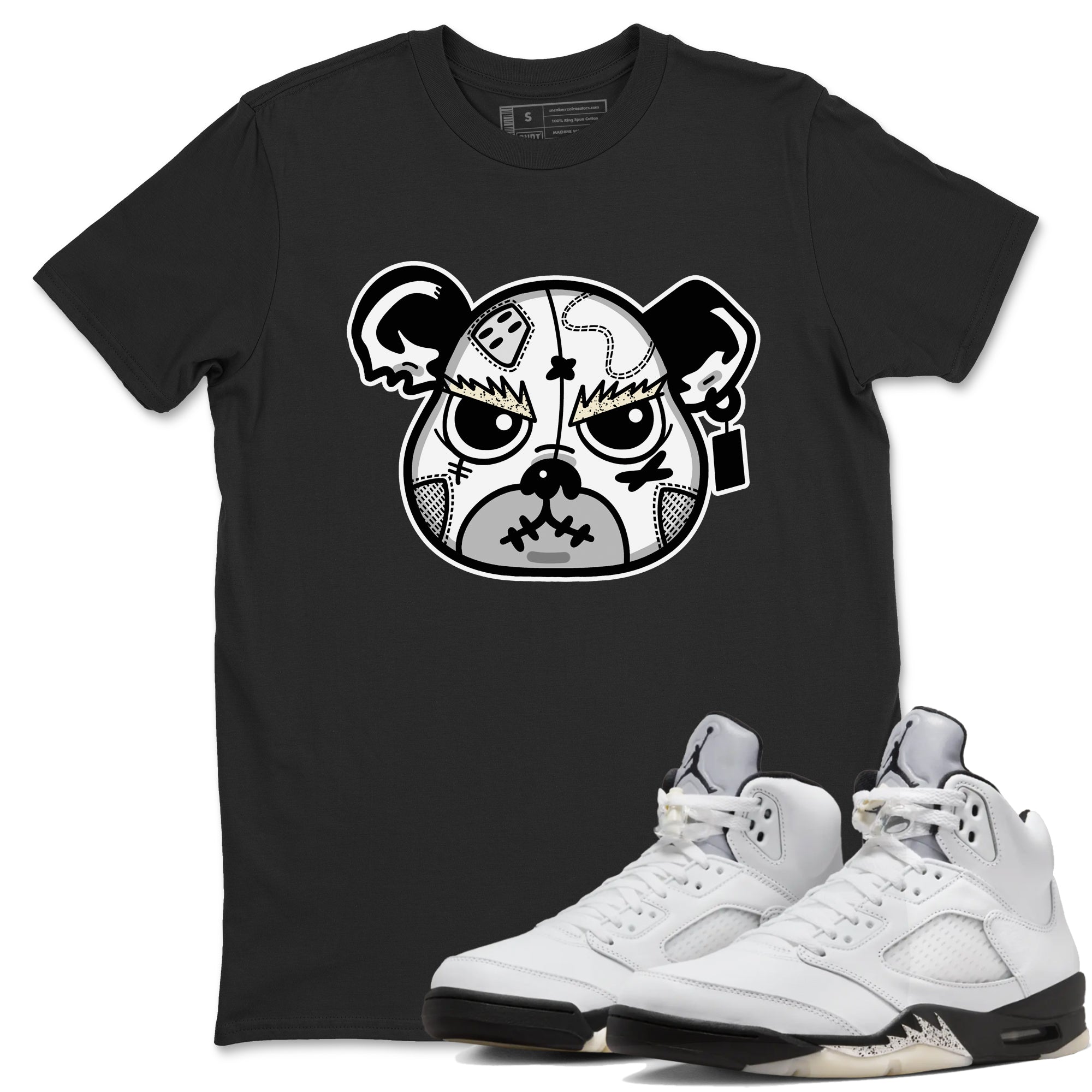 5s White Black shirts to match jordans Sneaker Bear Face sneaker match tees Air Jordan 5 Retro White Black match shoes to clothes SNRT Sneaker Tees unisex cotton Black 1 shirts