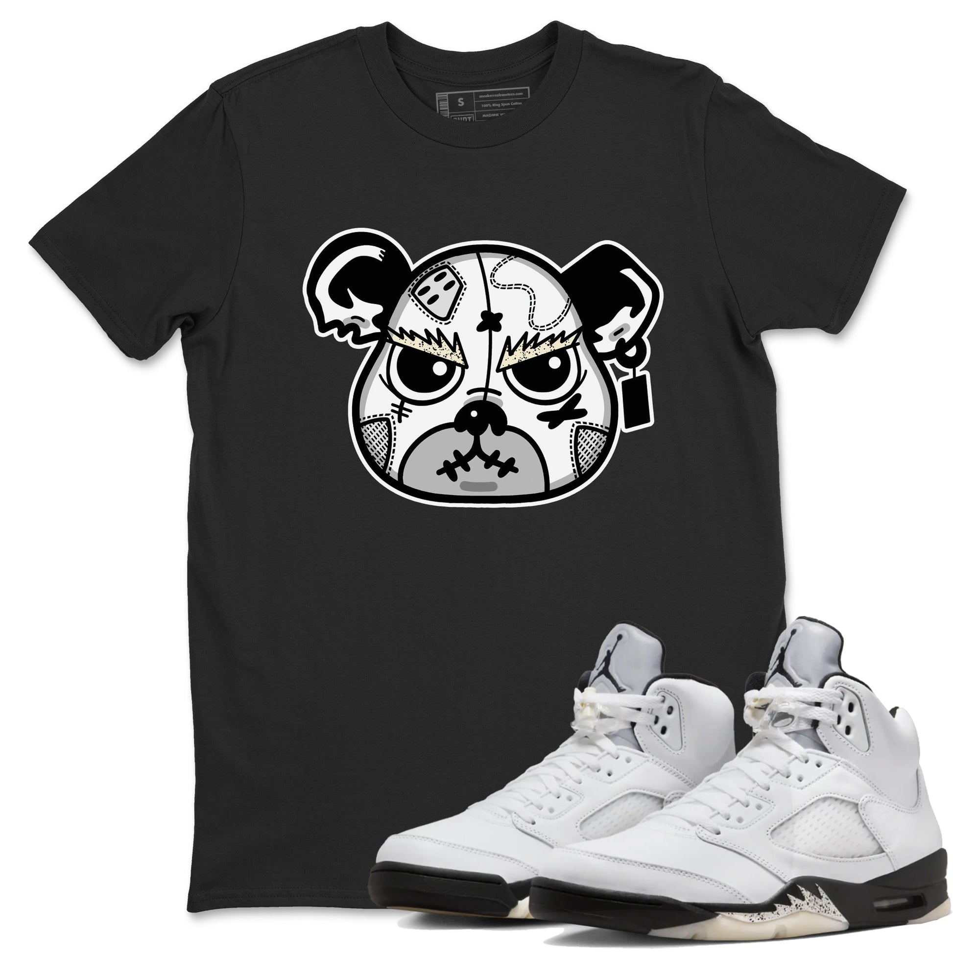 5s White Black shirts to match jordans Sneaker Bear Face sneaker match tees Air Jordan 5 Retro White Black match shoes to clothes SNRT Sneaker Tees unisex cotton Black 1 shirts