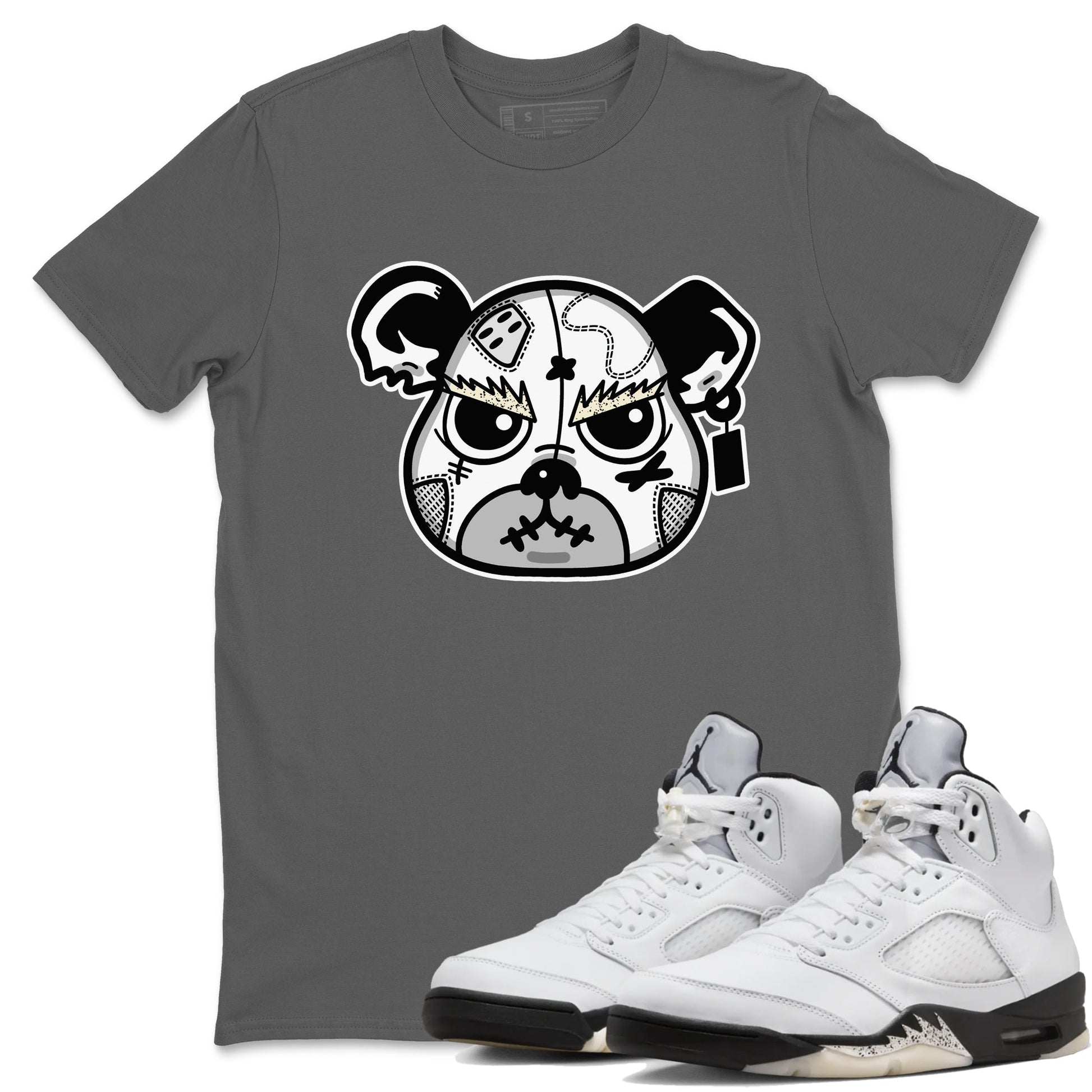 5s White Black shirts to match jordans Sneaker Bear Face sneaker match tees Air Jordan 5 Retro White Black match shoes to clothes SNRT Sneaker Tees unisex cotton Cool Grey 1 shirts