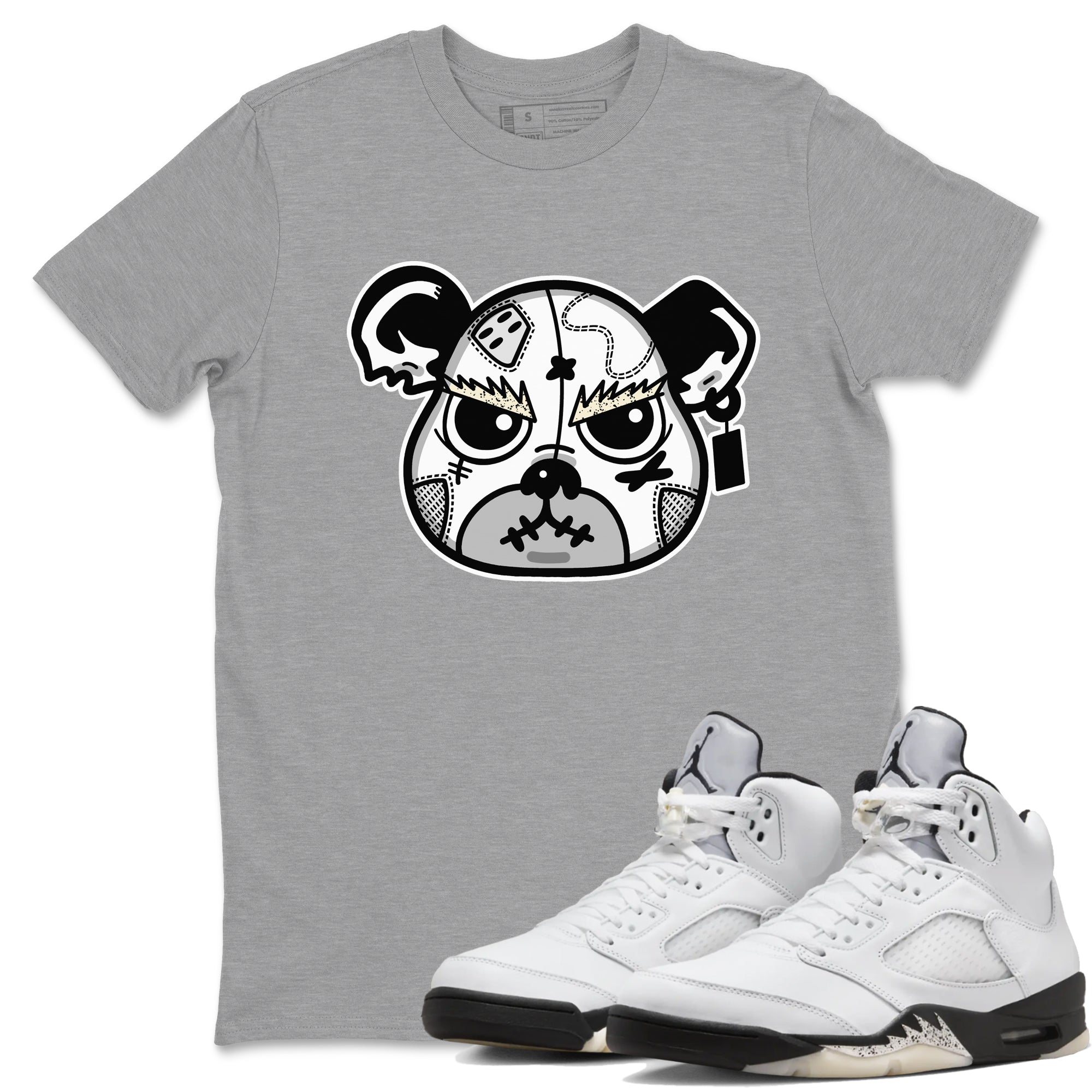 5s White Black shirts to match jordans Sneaker Bear Face sneaker match tees Air Jordan 5 Retro White Black match shoes to clothes SNRT Sneaker Tees unisex cotton Heather Grey 1 shirts