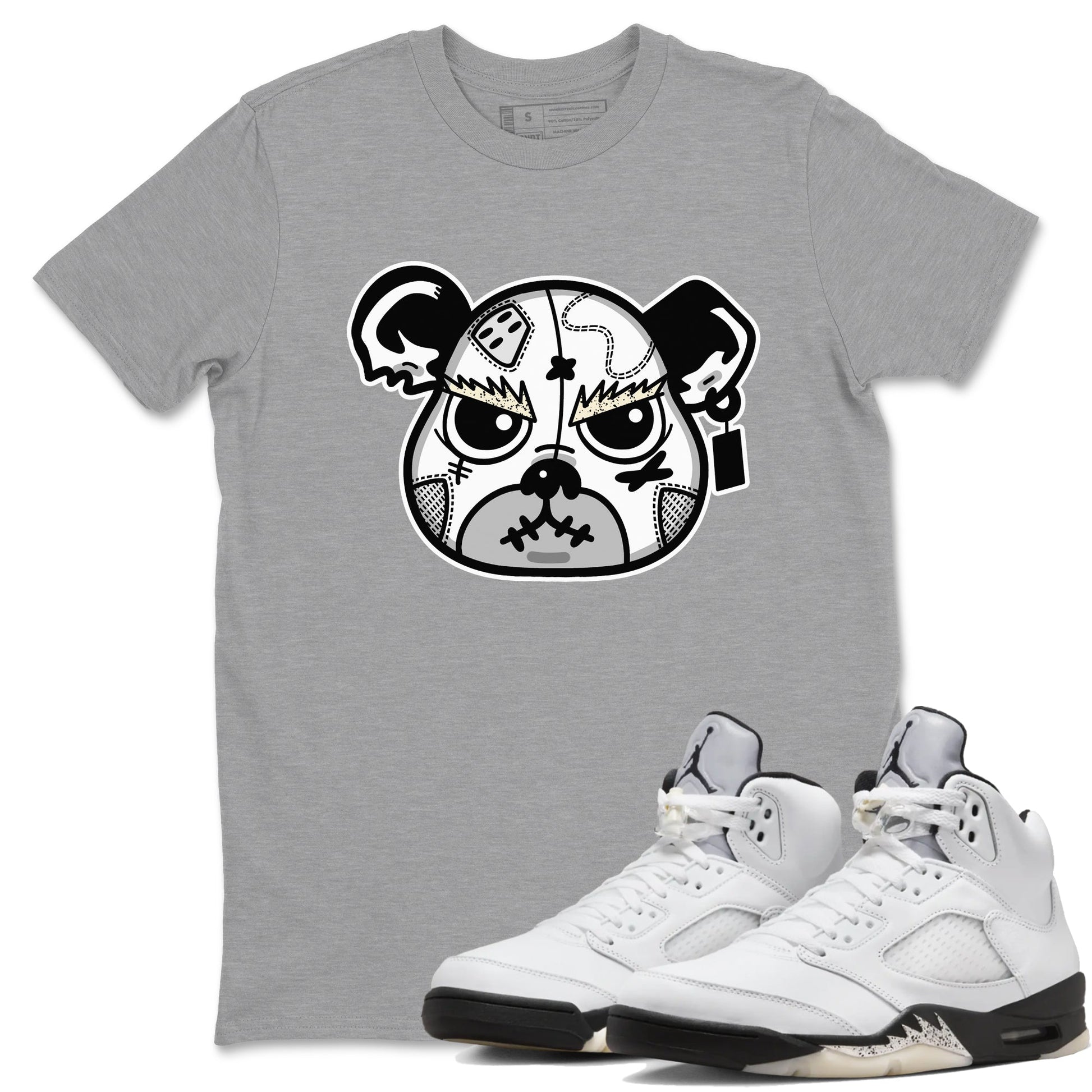 5s White Black shirts to match jordans Sneaker Bear Face sneaker match tees Air Jordan 5 Retro White Black match shoes to clothes SNRT Sneaker Tees unisex cotton Heather Grey 1 shirts
