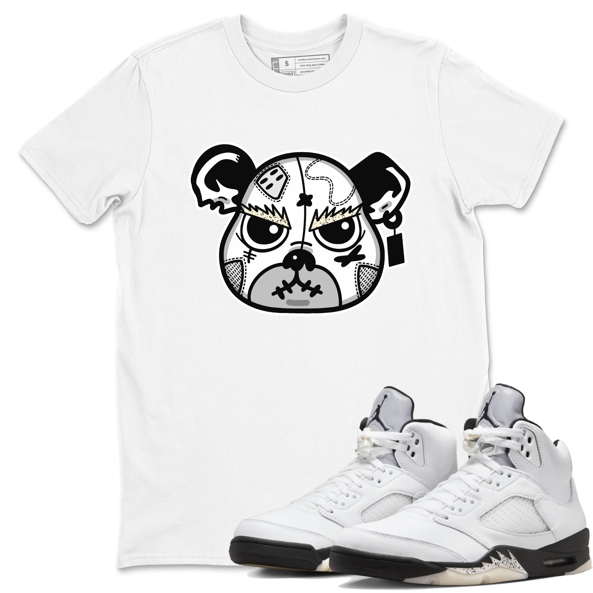 5s White Black shirts to match jordans Sneaker Bear Face sneaker match tees Air Jordan 5 Retro White Black match shoes to clothes SNRT Sneaker Tees unisex cotton White 1 shirts