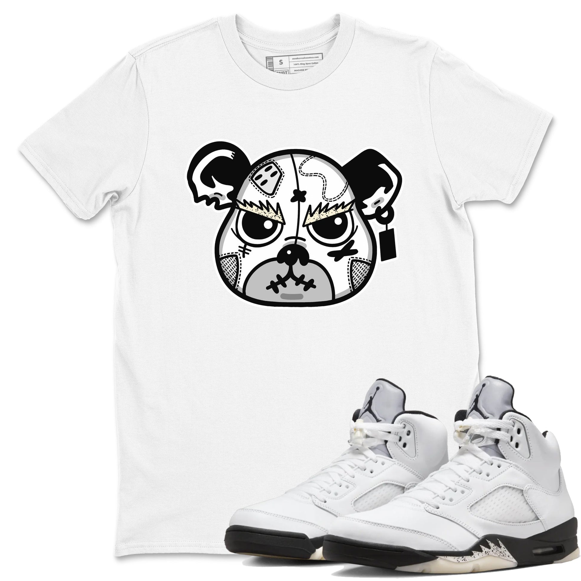 5s White Black shirts to match jordans Sneaker Bear Face sneaker match tees Air Jordan 5 Retro White Black match shoes to clothes SNRT Sneaker Tees unisex cotton White 1 shirts