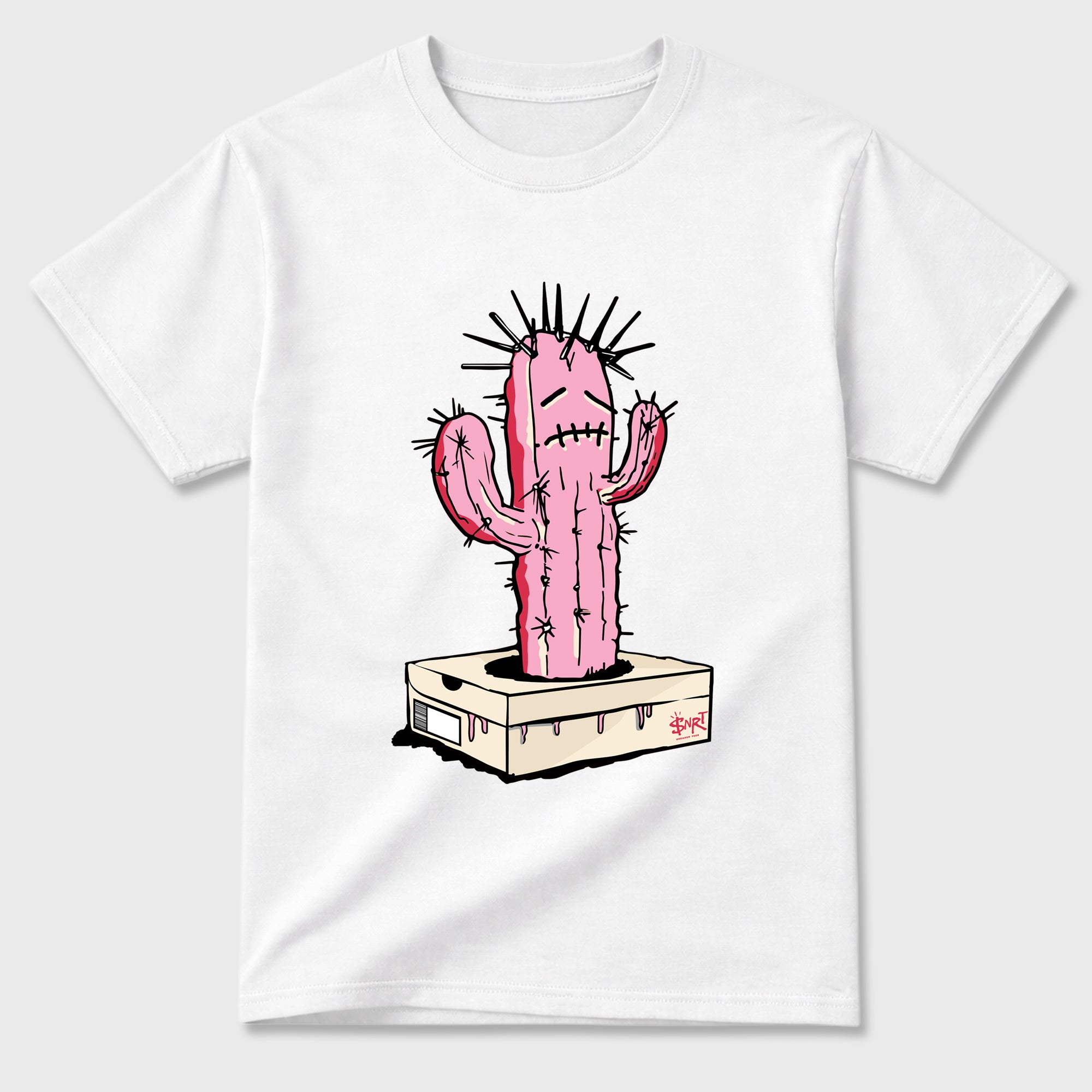 Perfect Sneakerhead Fashion Outfits – Sneaker Tees To Match Air Jordan 1 Low OG x Travis Scott Tropical Pink Shoes – Sneaker Box Cactus Graphic Tee White 2