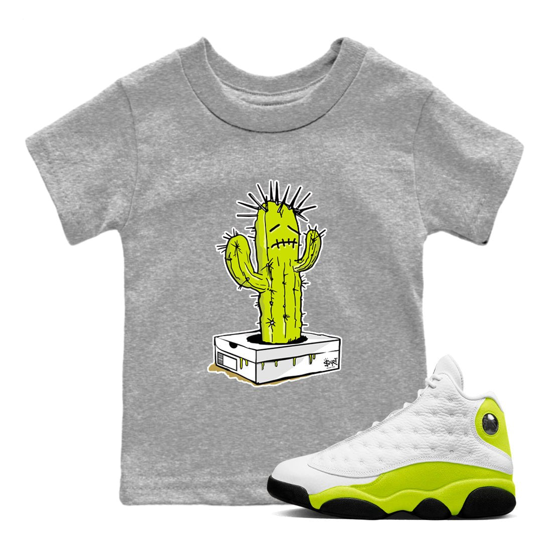13s Bright Cactus shirts to match jordans Sneaker Box Cactus sneaker match tees AJ 13 Bright Cactus match shoes to clothes SNRT Sneaker Tees Youth Baby Heather Grey 1 tee