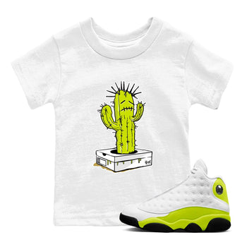 13s Bright Cactus shirts to match jordans Sneaker Box Cactus sneaker match tees AJ 13 Bright Cactus match shoes to clothes SNRT Sneaker Tees Youth Baby White 1 tee