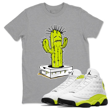 13s Bright Cactus shirts to match jordans Sneaker Box Cactus sneaker match tees AJ 13 Bright Cactus match shoes to clothes SNRT Sneaker Tees unisex cotton Heather Grey 1 shirts