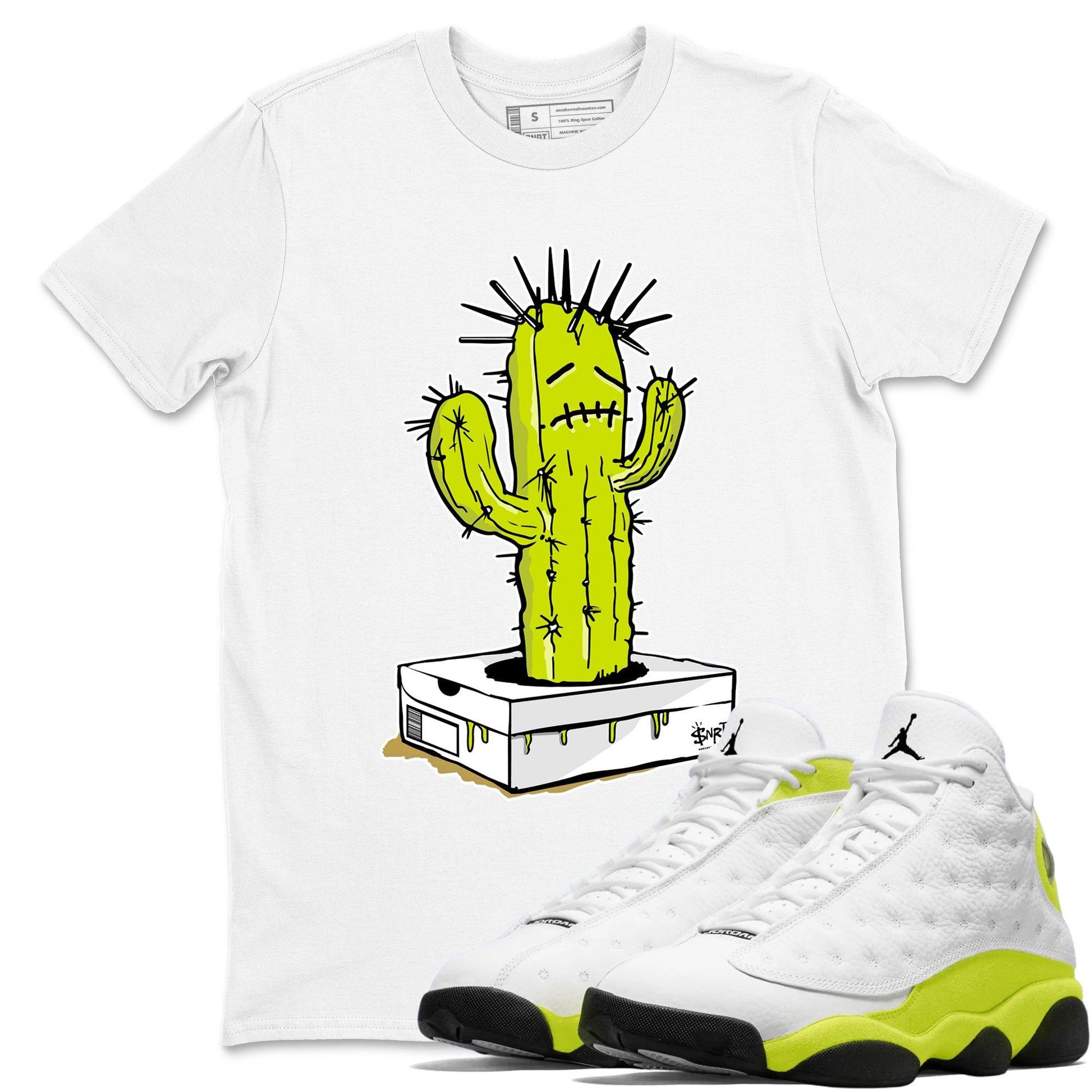 13s Bright Cactus shirts to match jordans Sneaker Box Cactus sneaker match tees AJ 13 Bright Cactus match shoes to clothes SNRT Sneaker Tees unisex cotton White 1 shirts