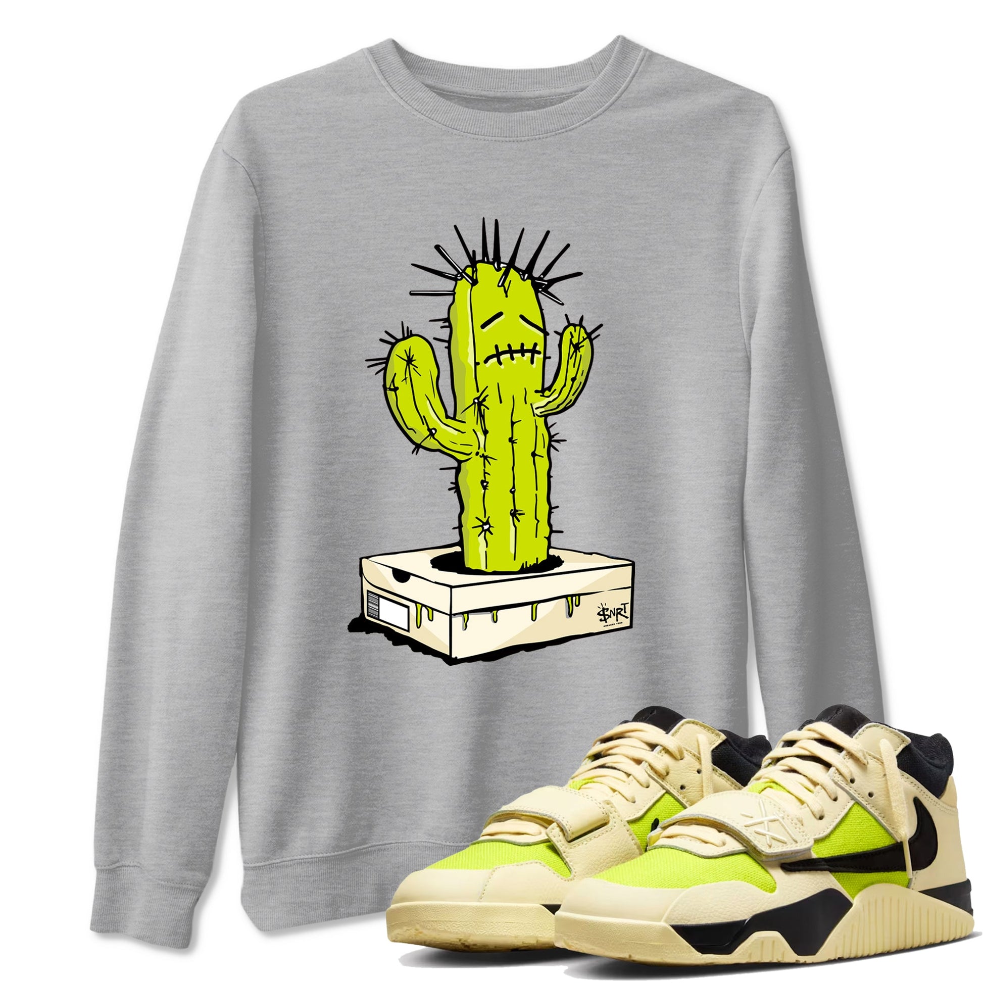 Sneaker Box Cactus sneaker match t-shirt styled to complete your fit with the Jordan Jumpman Jack Travis Scott Bright Cactus sneakers, shown in Heather Grey 1.