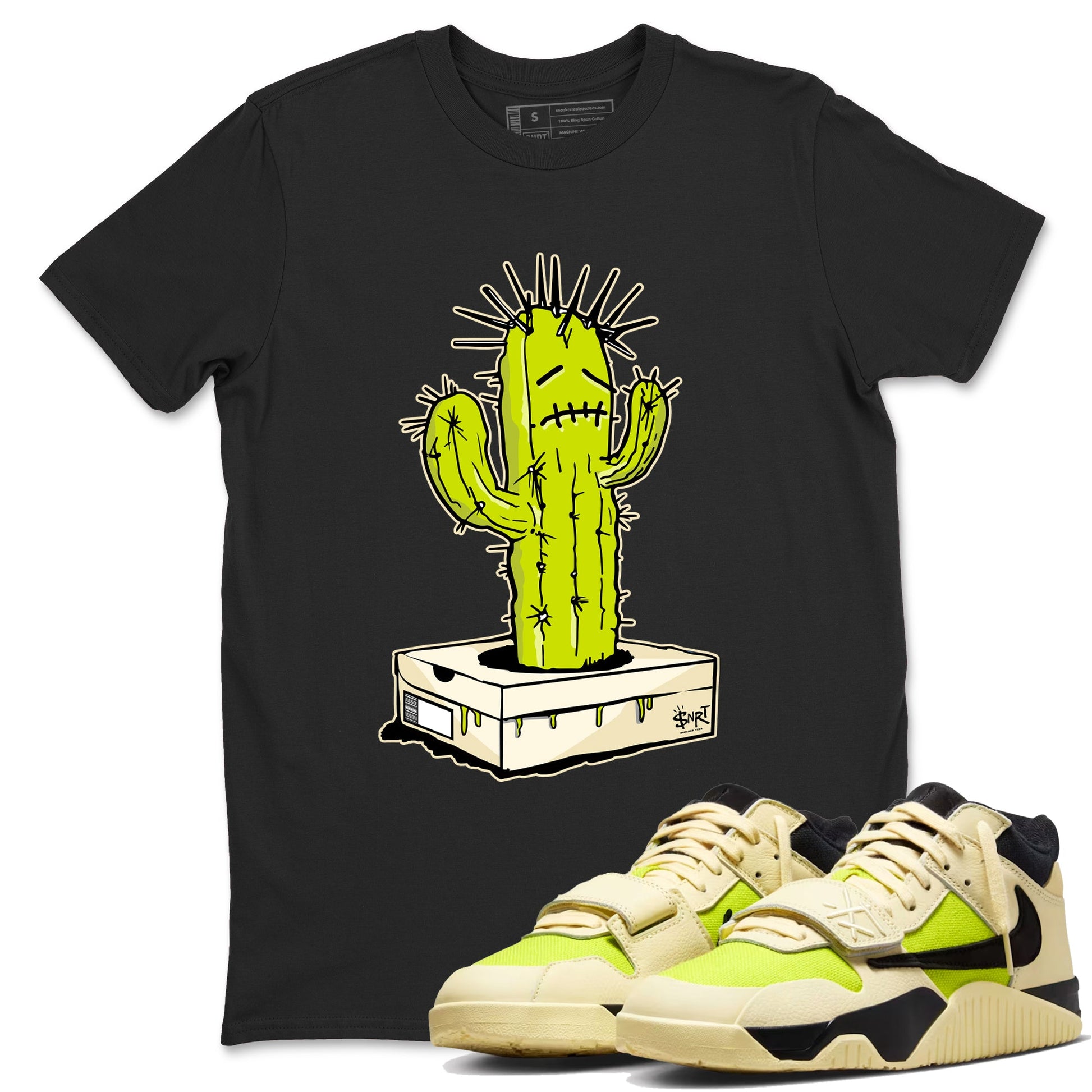Sneaker Box Cactus sneaker match t-shirt styled to complete your fit with the Jordan Jumpman Jack Travis Scott Bright Cactus sneakers, shown in Black 1.