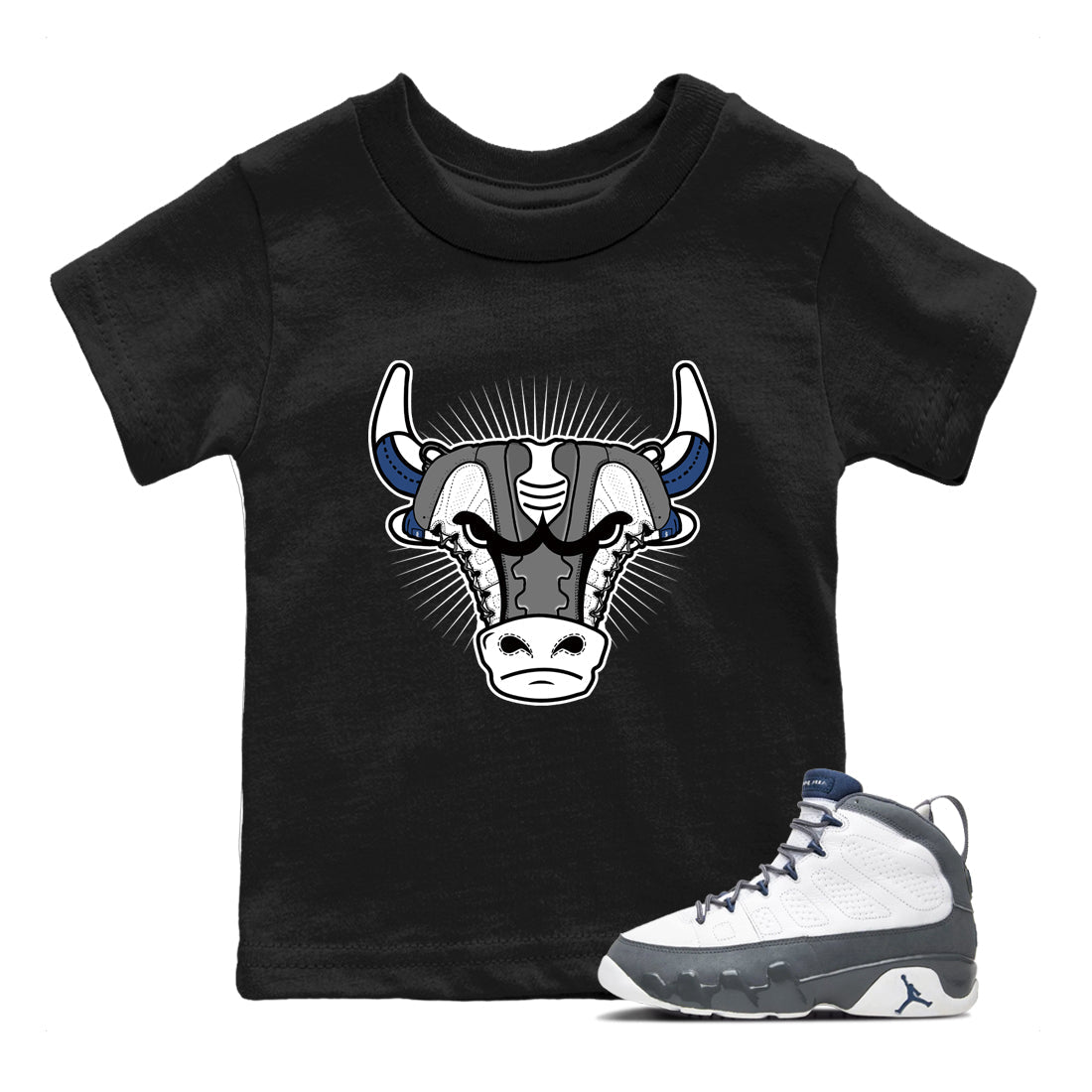 Sneaker match tees – Sneaker Tees To Match Air Jordan 9 Flint Grey Shoes – Sneaker Bull Head Kids T-Shirt Black 1