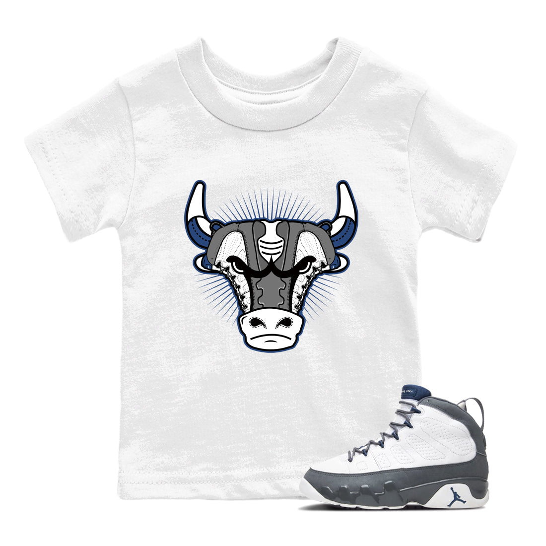Sneaker match tees – Sneaker Tees To Match Air Jordan 9 Flint Grey Shoes – Sneaker Bull Head Kids T-Shirt White 1