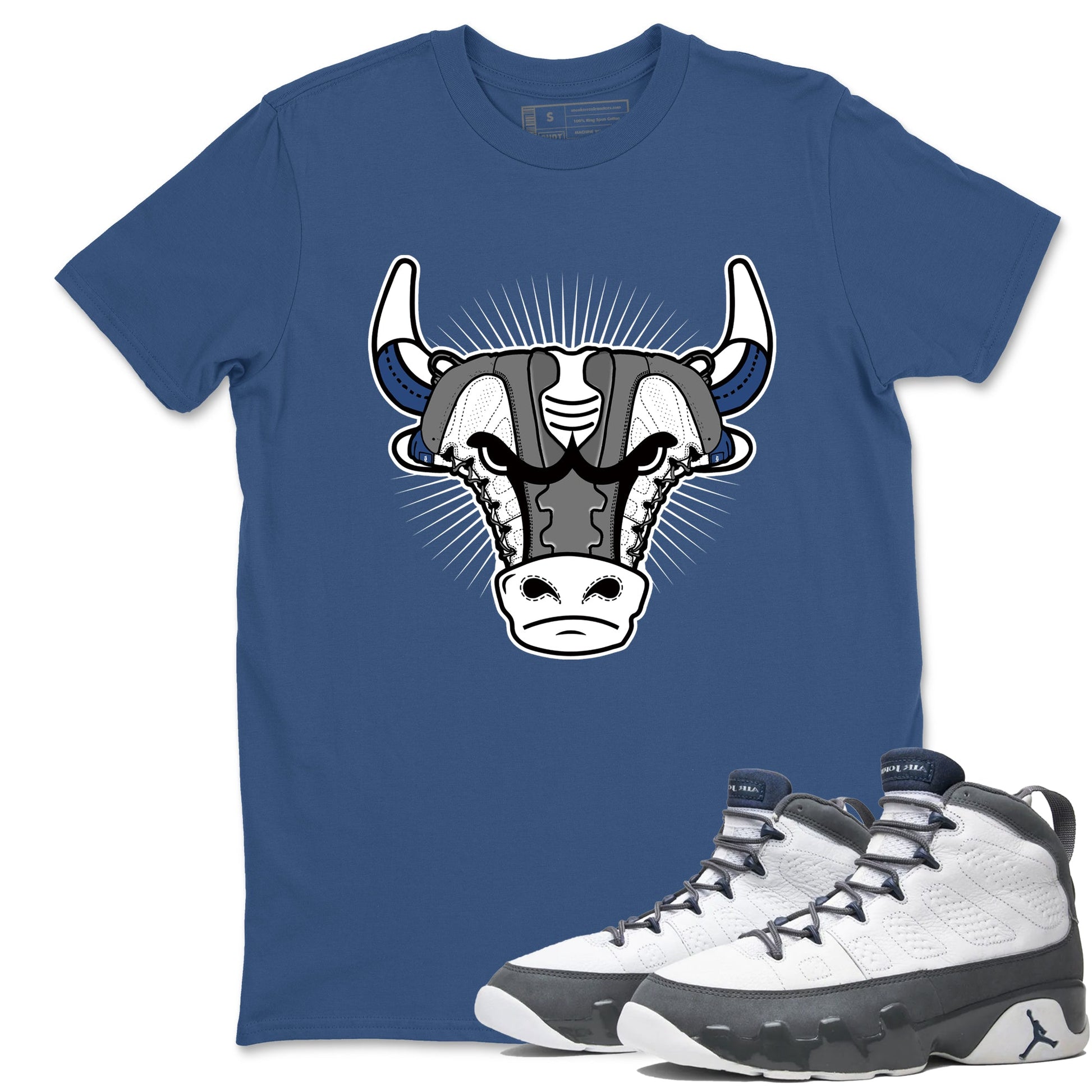 Sneaker match tees – Sneaker Tees To Match Air Jordan 9 Flint Grey Shoes – Sneaker Bull Head Tee Denim Blue 1