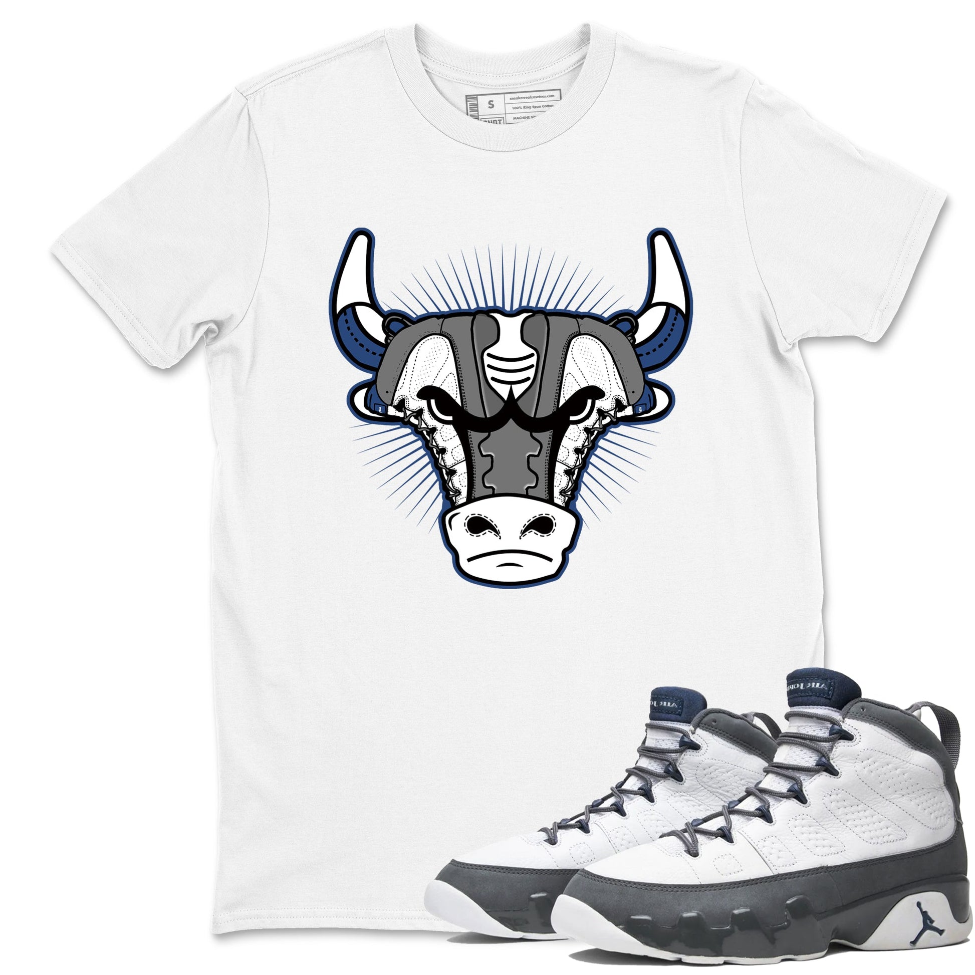 Sneaker match tees – Sneaker Tees To Match Air Jordan 9 Flint Grey Shoes – Sneaker Bull Head Tee White 1