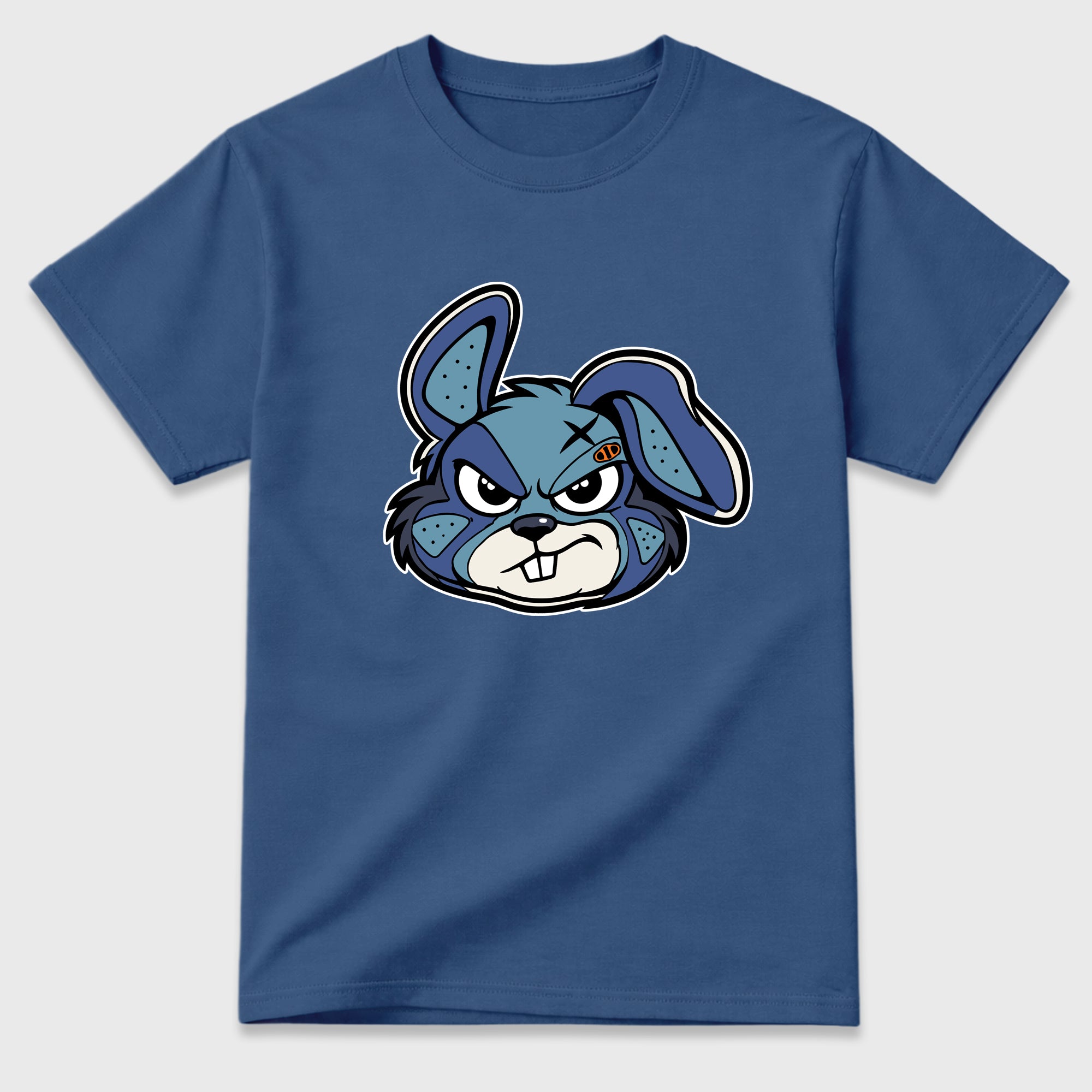 Sneaker Bunny Face Graphic T-Shirt featuring original streetwear artwork designed to match the Badbo 1.0 Night Navy. Denim Blue 2 Graphic T-Shirt.