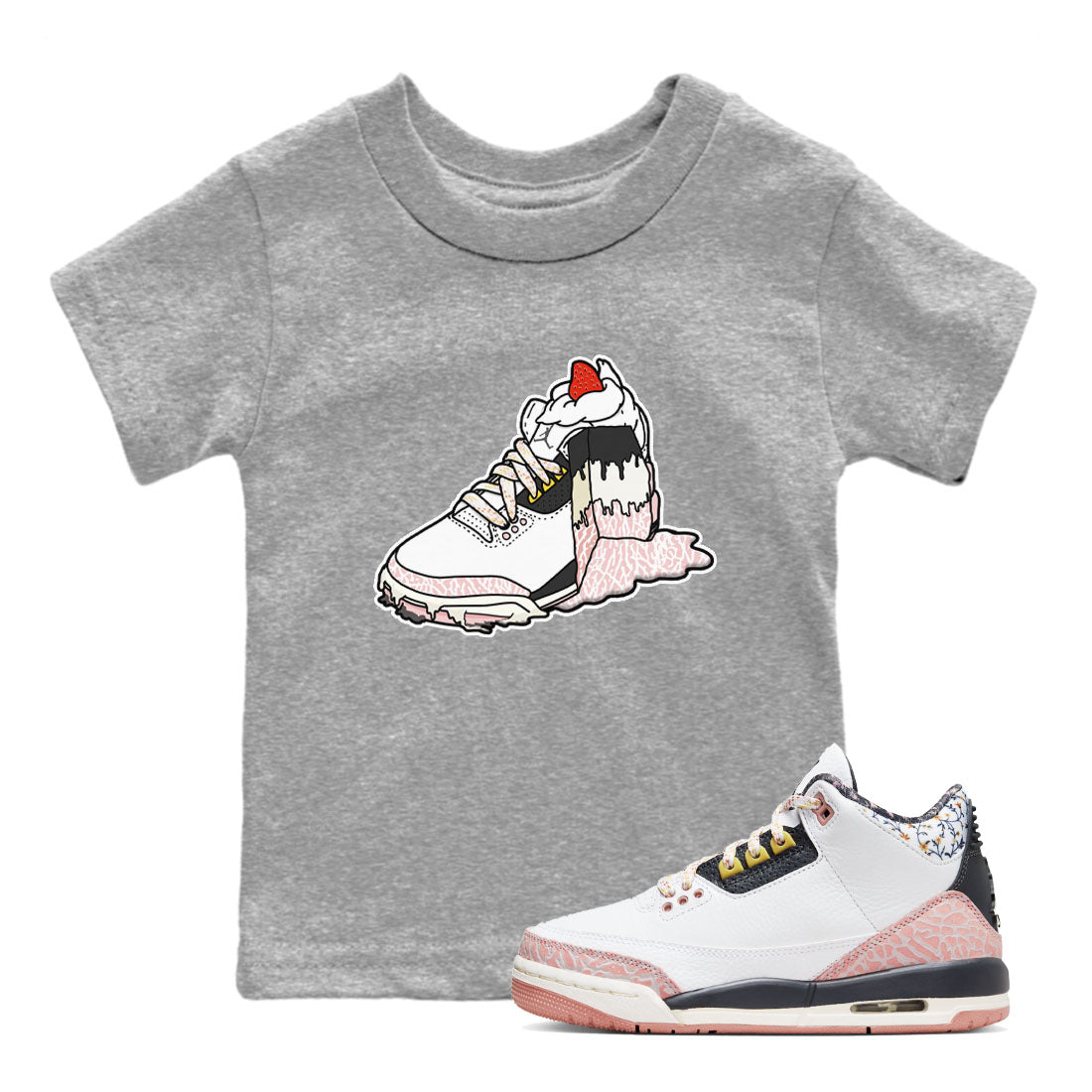 Air Jordan 3 GS Vintage Floral shirt to match jordans Sneaker Cake sneaker tees AJ3 Vintage Floral SNRT sneaker release tees baby toddler Heather Grey 1 cotton Shirt
