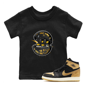 1s Black Metallic Gold shirts to match jordans Sneaker Capsule sneaker match tees Jordan 1 High OG Black and Gold SNRT Sneaker Tees streetwear brand Baby and Youth Black 1 cotton tee