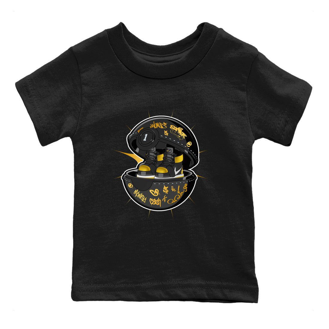 1s Black Metallic Gold shirts to match jordans Sneaker Capsule sneaker match tees Jordan 1 High OG Black and Gold SNRT Sneaker Tees streetwear brand Baby and Youth Black 2 cotton tee