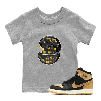 1s Black Metallic Gold shirts to match jordans Sneaker Capsule sneaker match tees Jordan 1 High OG Black and Gold SNRT Sneaker Tees streetwear brand Baby and Youth Heather Grey 1 cotton tee