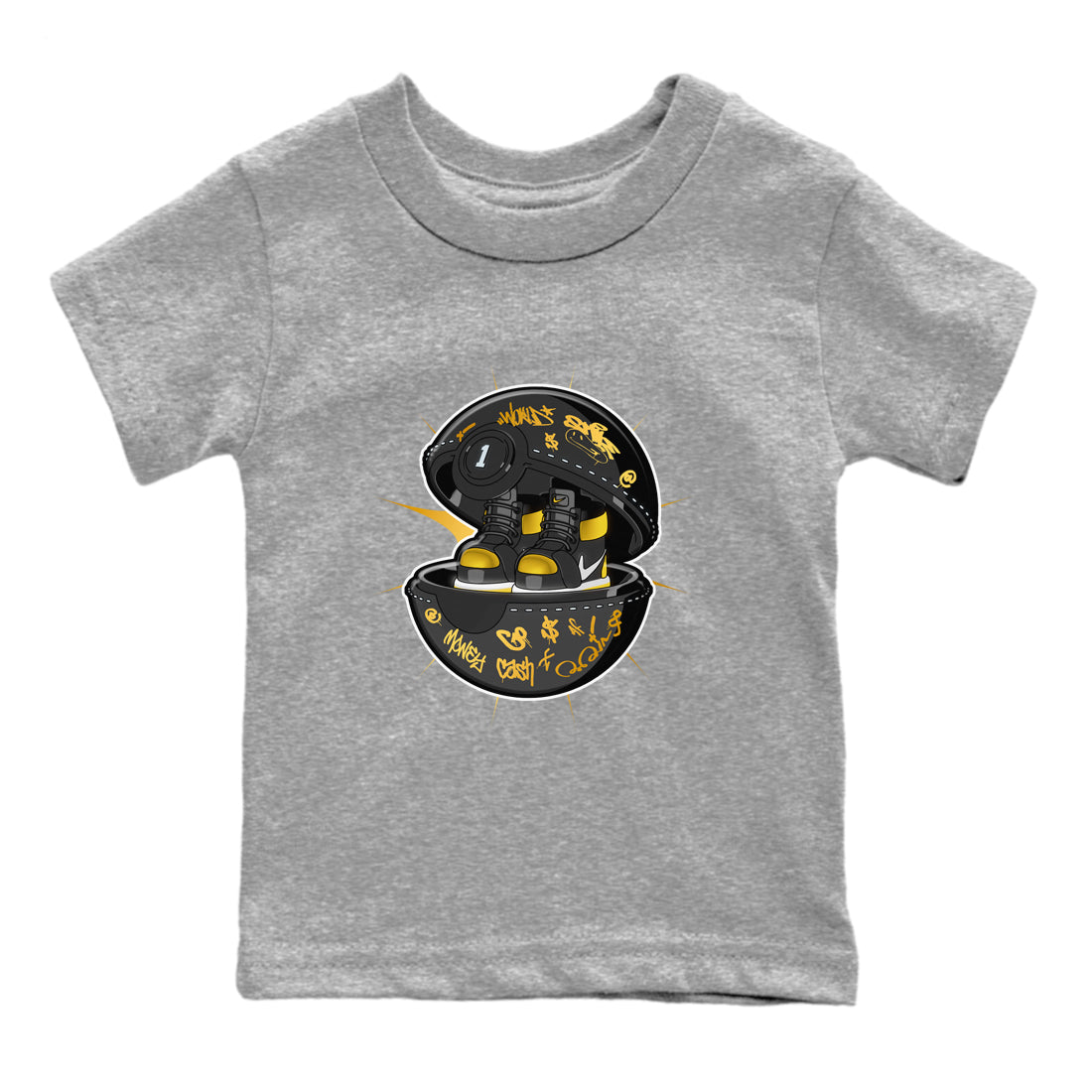 1s Black Metallic Gold shirts to match jordans Sneaker Capsule sneaker match tees Jordan 1 High OG Black and Gold SNRT Sneaker Tees streetwear brand Baby and Youth Heather Grey 2 cotton tee