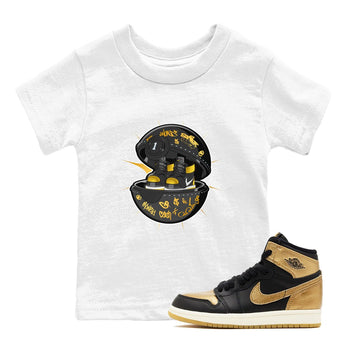 1s Black Metallic Gold shirts to match jordans Sneaker Capsule sneaker match tees Jordan 1 High OG Black and Gold SNRT Sneaker Tees streetwear brand Baby and Youth White 1 cotton tee
