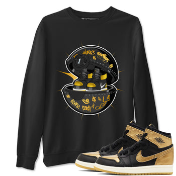 1s Black Metallic Gold shirts to match jordans Sneaker Capsule sneaker match tees Jordan 1 High OG Black and Gold SNRT Sneaker Tees streetwear brand Black 1 unisex cotton tee