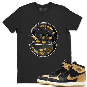 1s Black Metallic Gold shirts to match jordans Sneaker Capsule sneaker match tees Jordan 1 High OG Black and Gold SNRT Sneaker Tees streetwear brand Black 1 unisex cotton tee