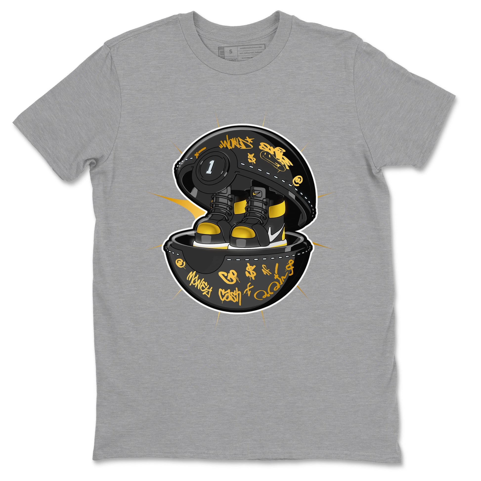 1s Black Metallic Gold shirts to match jordans Sneaker Capsule sneaker match tees Jordan 1 High OG Black and Gold SNRT Sneaker Tees streetwear brand Heather Grey 2 unisex cotton tee