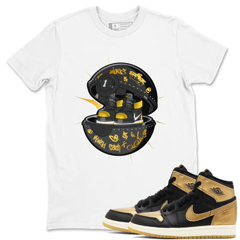 1s Black Metallic Gold shirts to match jordans Sneaker Capsule sneaker match tees Jordan 1 High OG Black and Gold SNRT Sneaker Tees streetwear brand White 1 unisex cotton tee