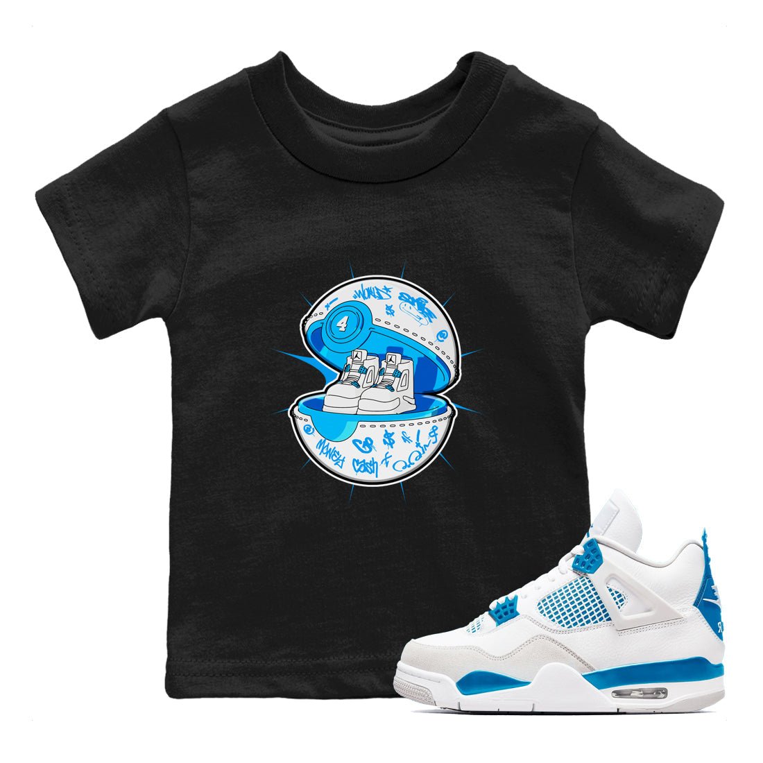 Air Jordan 4 Industrial Blue shirt to match jordans Sneaker Capsule sneaker tees Air Jordan 4 Military Blue SNRT sneaker release tees baby toddler Black 1 cotton Shirt