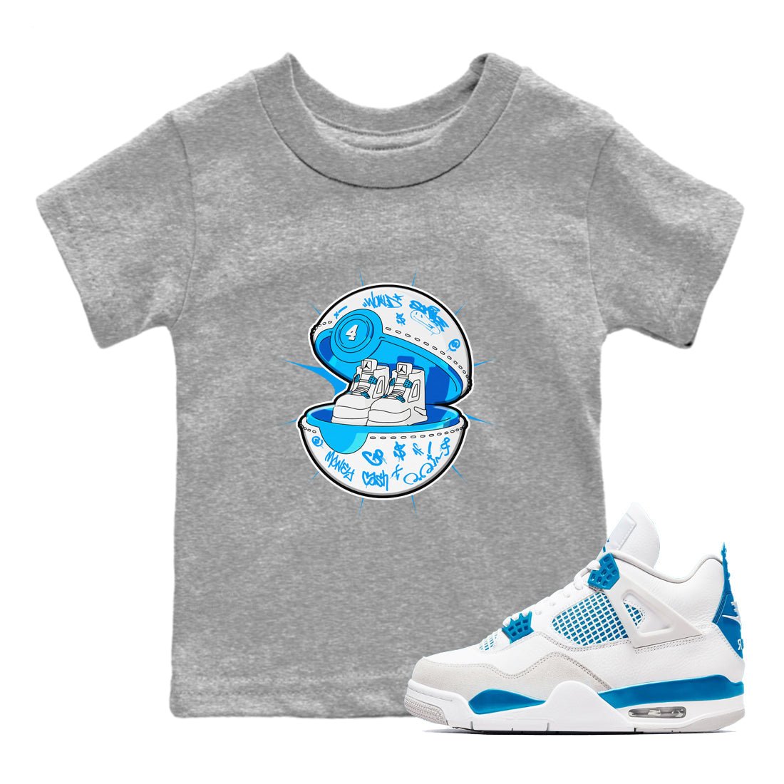 Air Jordan 4 Industrial Blue shirt to match jordans Sneaker Capsule sneaker tees Air Jordan 4 Military Blue SNRT sneaker release tees baby toddler Heather Grey 1 cotton Shirt