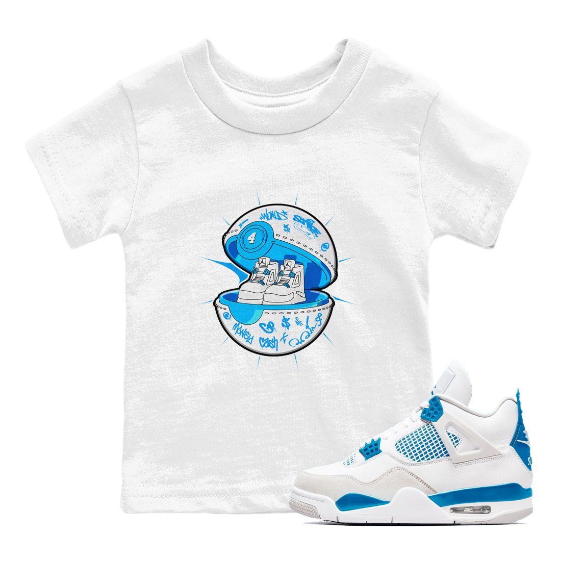 Air Jordan 4 Industrial Blue shirt to match jordans Sneaker Capsule sneaker tees Air Jordan 4 Military Blue SNRT sneaker release tees baby toddler White 1 cotton Shirt