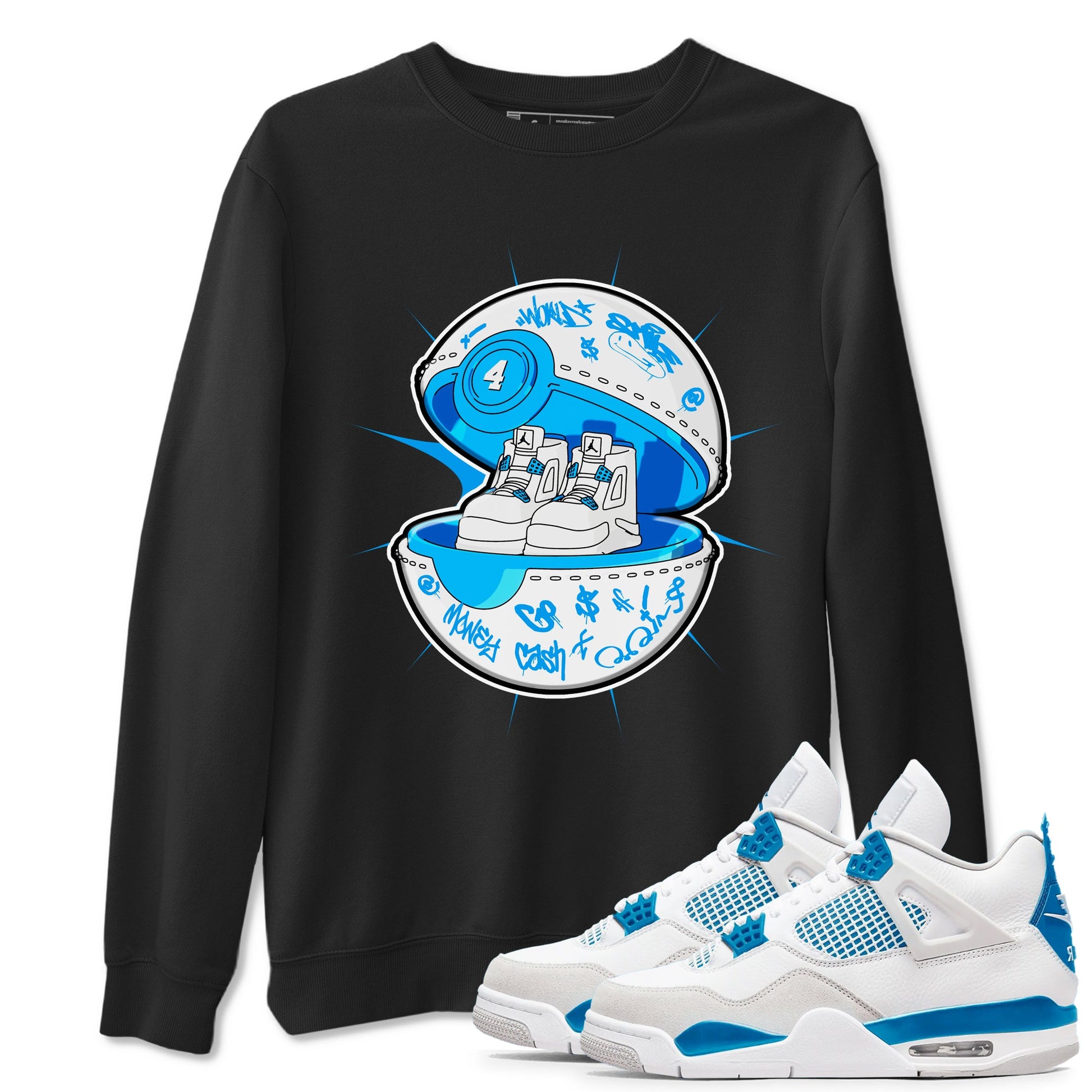Air Jordan 4 Industrial Blue shirt to match jordans Sneaker Capsule sneaker tees Air Jordan 4 Military Blue SNRT Sneaker Release Tees unisex cotton Black 1 crew neck shirt
